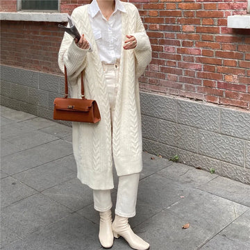 Oversized Long Knitted Cardigans Women Twist Winter 2023 Thicken Harajuku Sweater Coat Lady Chic Vintage Office Woolen Cardigan